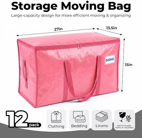 12 Pack Heavy Duty Moving Bags, Extra Large with Handles, Pink - Image 2