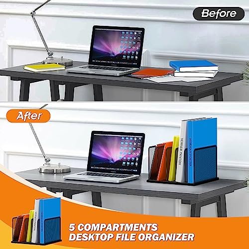 Kuntine.B Desk File Organizer Upright Mesh Desktop Organizer File Sorter Office Organization File Holder for Home, Office & Classroom (Black, 1 Pack 5-Section) - Image 4
