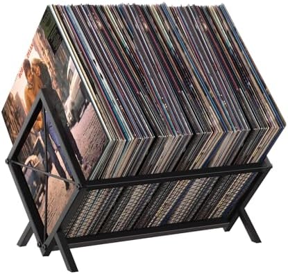 YINMIT Vinyl Record Storage Holder - 80-100 LP Vinyl Organizer, Metal Record Display Rack, Quick Assembly Album Storage for Books, Black by YINMIT