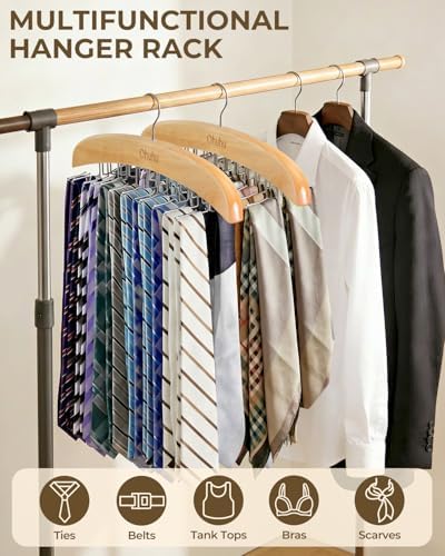 Ohuhu 24-Hook Wooden Tie Rack, 360° Rotating Rustproof Closet Hanger - Image 5