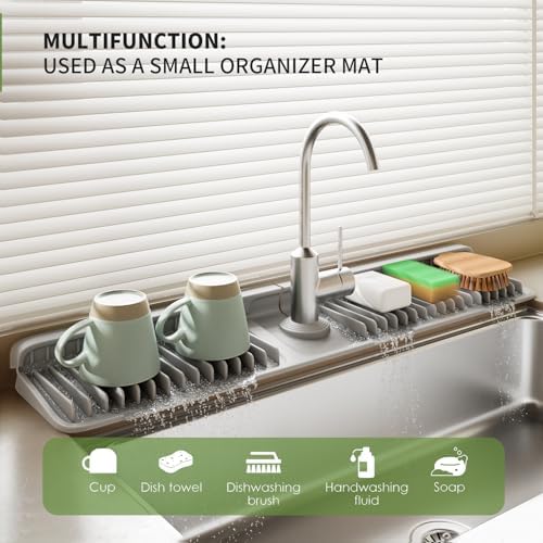 24 Inch Longer Silicone Faucet Mat, 7°Slope Fast Self-draining - Image 2
