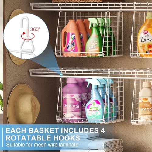3-Pack Extra-Tall 13.6'' Hanging Laundry Basket Organizer, Foldable Wire Shelf with 360° Rotating Hooks & Reinforced Height - Durable Space-Saving Laundry Room & Closet Organizer, White Patent - Image 3