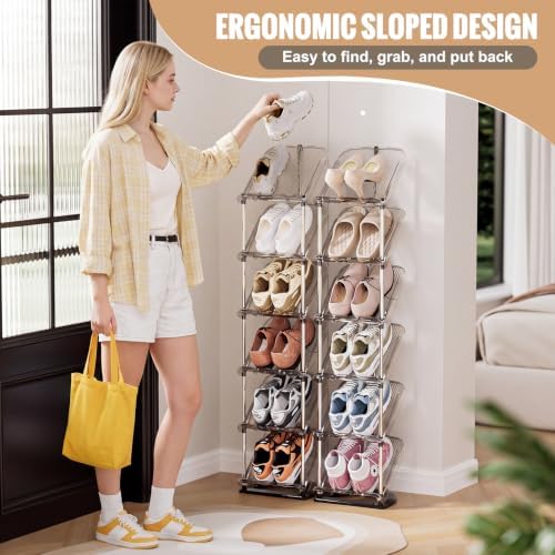 6 Tier Vertical Narrow Shoe Rack, Stackable Tall Skinny Shoe Storage Rack - Image 2