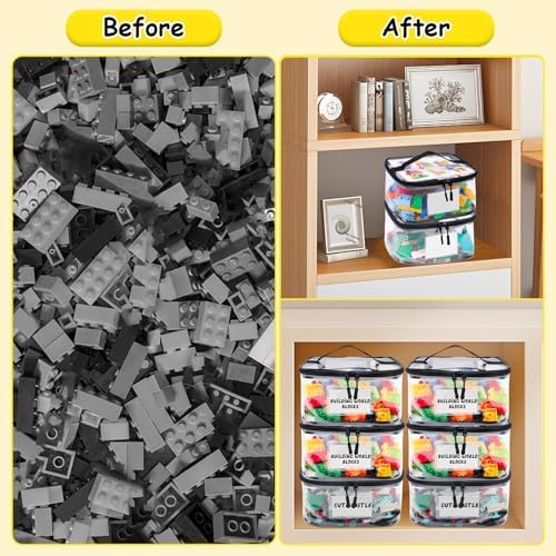 Tesuko 6 Pack Clear Toy Storage Bag with Name Tag& Manual Pocket, Waterproof Transparent PVC Toy Organizer Case for Lego Bricks, Board Games, Building Blocks, Puzzles (Large Capacity, Black) - Image 6