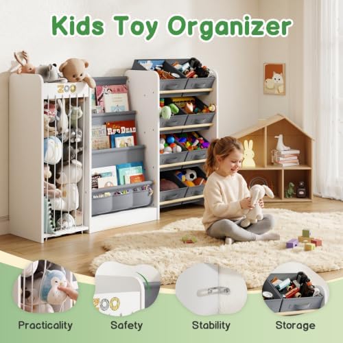Kids Toy Organizer with Bookshelf & Stuffed Animal Storage, 51'', White - Image 4