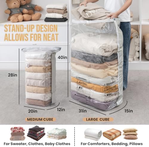 TAILI 8 Pack Cube Vacuum Storage Bags, Combo(3 Jumbo+5 Medium), Cream - Image 3