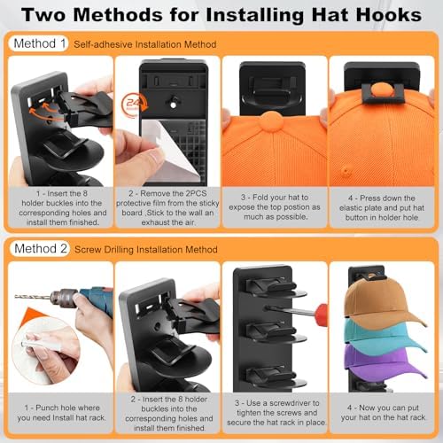 4 Pack Hat Organizer for Baseball Caps, Wall-Mount Hat Rack for Closet Door - Image 7