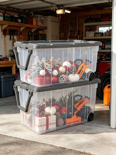 160 Quart Wheeled Stacker, Extra Large Durable Clear Bin, Latch Lid and Pull Handle, Gray, 2 Count - Image 5