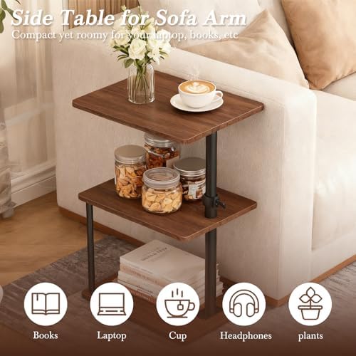 Faesun Swivel Side Table for Couch Arm, Height Adjustable C Shaped End Table for Recliner or Bed, Tv Trays with Storage Shelf for Small Spaces- Small Nightstand for Living Room, Bedroom - Image 6