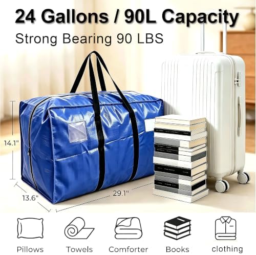 24 GAL Heavy Duty Moving Bags Blue 6 Pack - Backpack Straps & Handles, Large Zipper Storage Bags for Clothes, Water-Resistant College Dorm & Moving Essentials - Image 4