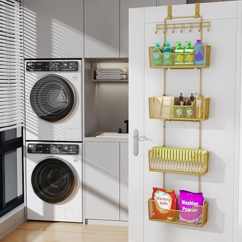 HapiRm Over The Door Organizer - Hanging Door Organizer with 4 Metal Large Capacity Baskets and Adjustable Coat Hook for Bathroom Bedroom Kitchen Pantry Closet Cabinet - Image 2