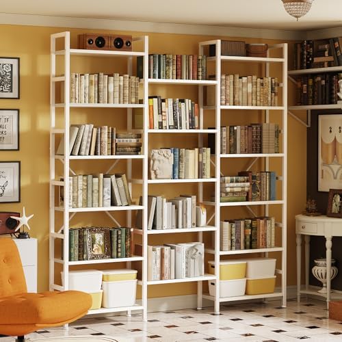 SUPERJARE Triple Bookshelf, Bookcase with 17 Open Display Shelves, Wide Book Shelf Book Case for Home & Office, 6 Tier, White - Image 6