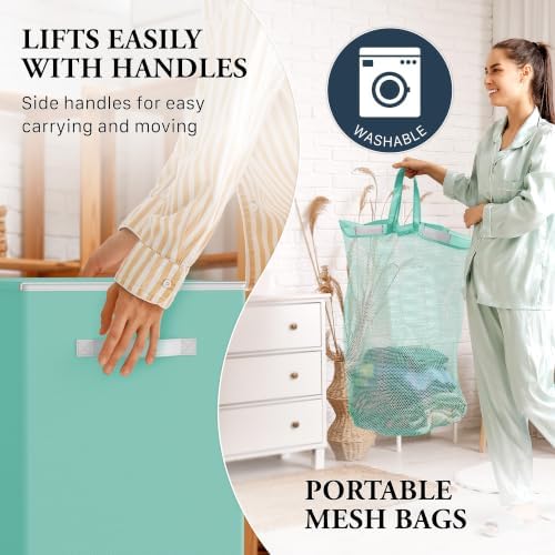 Simple Houseware Double Laundry Hamper with Lid & Removable Bags, Turquoise - Image 4