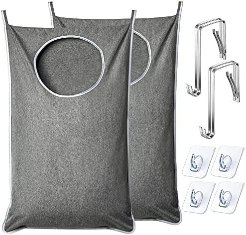 ANSTROUT XL Hanging Laundry Hamper, Extra Large Tear-resistance Door Hamper with 2 Types Hooks for Dirty Clothes, Save Bathroom Space Hanging Laundry Bag (36.5x 22 Inch,Grey) by ANSTROUT