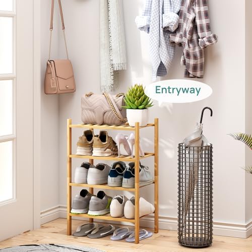 viewcare Small Shoe Rack, 4-Tier Rack for Entryway, Bamboo Wood Shoe Shelf for Closet & Hallway, Long 17 in | Beautiful | Functional | Sturdy | Durable - Image 2
