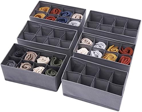 DIOMMELL 6 Pack Foldable Cloth Storage Box Closet Dresser Drawer Organizer Fabric Baskets Bins Containers Divider for Clothes Underwear Socks Lingerie Clothing, M Grey 00-0600 by DIOMMELL