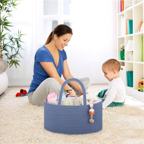 COMSE Baby Diaper Caddy Organizer with Handles, Cotton Rope, Folkstone Gray - Image 3