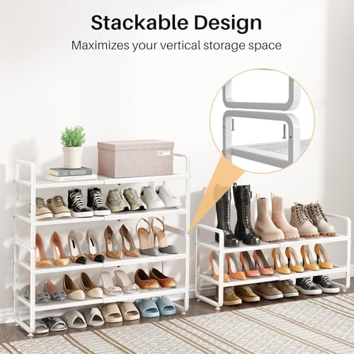 Expandable Metal Shoe Rack for Closet, Entryway & Garage, 2-Tier, White - Image 6