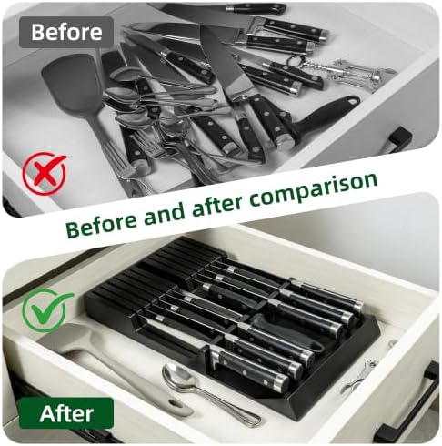 Utoplike Bamboo Knife Drawer Organizer, In-drawer Knives Block for Kitchen - Image 6