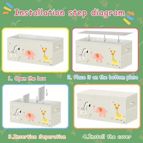 Large Toy Box Chest Storage with Lid - Collapsible Kids Toys Boxes Organizer Bins Baskets Container with Handles for Boys, Girls, Nursery, Playroom, Clothes, Blanket, Bedroom (Tri-fold beige) - Image 4