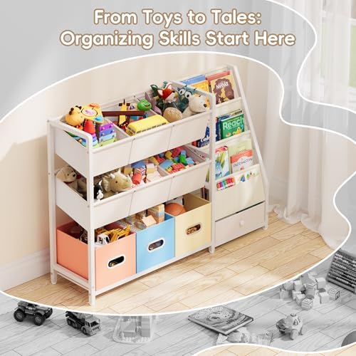 Toy Storage Organizer - Kids Bookshelf with 3 Shelf and 10 Storage Bins - Image 6