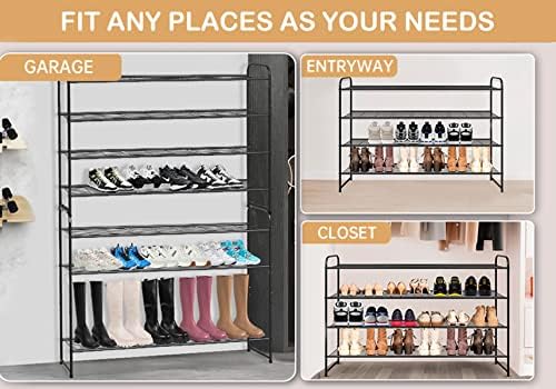 KEETDY 4-Tier Long Shoe Rack for Closet Metal Shoe Organizer for Entryway, Wide Stackable Shoe Storage Shelf with Sturdy Wire Grid for Closet Floor, Bedroom, Black - Image 7