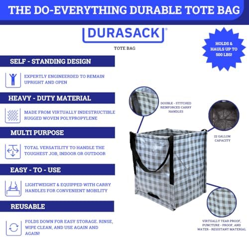 DURASACK Heavy Duty Storage Tote Bag 22-Gallon, Gingham Gray, Pack of 4 - Image 3