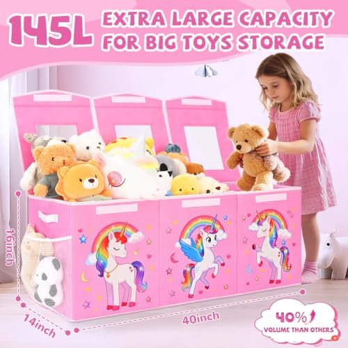 Livole Large Toy Box Collapsible Kids Toy Chest Bins with Lid & Divider - Image 2