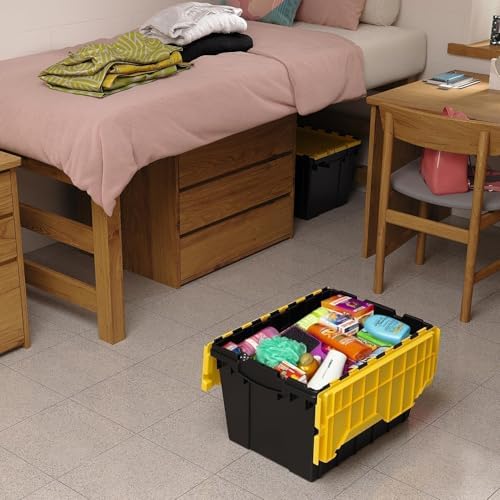 Akro-Mils 66486 12-Gallon Plastic Stackable Storage KeepBox Tote Container with Attached Hinged Lid, 21-1/2-Inch x 15-Inch x 12-1/2-Inch, Black/Yellow - Image 2