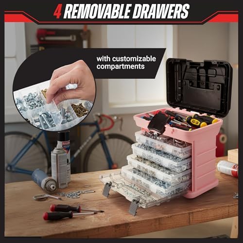 Stalwart Portable Tool Box for Women or Men, Pink, 10 x 7 x 10.5in - Image 3