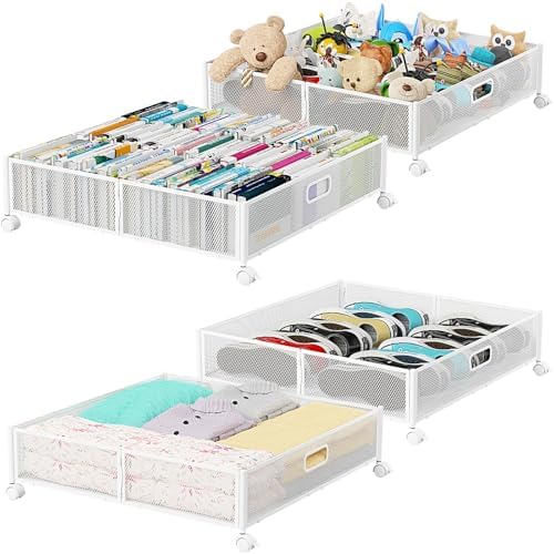 PHINOX Under Bed Storage with Wheels & Handle,Metal,Large,4 Pack,White by PHINOX