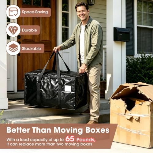 6Pcs Heavy Duty Extra Large Moving Bags Black Storage Totes Fold Flat - Image 2