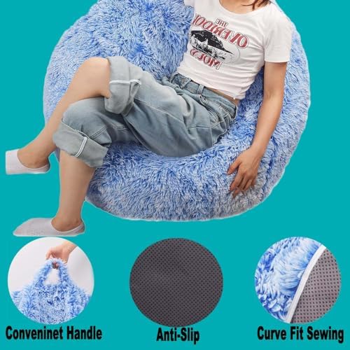 Fluffy Stuffed Animal Storage Bean Bag Chair Cover (No Filler), Faux Fur Comfy Bean Bag Cover for Organizing Plush Toys or Textile, for Adults Teens Kids Girls, Blue - Image 5