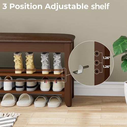 Homleke 47.2" Wide Solid Wood Shoe Rack Bench with Flip-Top Storage - Image 6