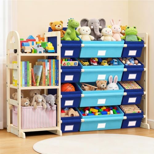 Blue Storage Bin with Label Holder for Room, 11.5 x 8.1 x 6 Inches by HONGDDY