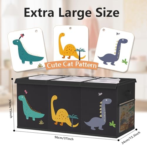 Large Toy Box Chest Storage with Lid - Collapsible Kids Toys Boxes Organizer Bins Baskets Container with Handles for Boys, Girls, Nursery, Playroom, Clothes, Blanket, Bedroom (Tri-fold black) - Image 3
