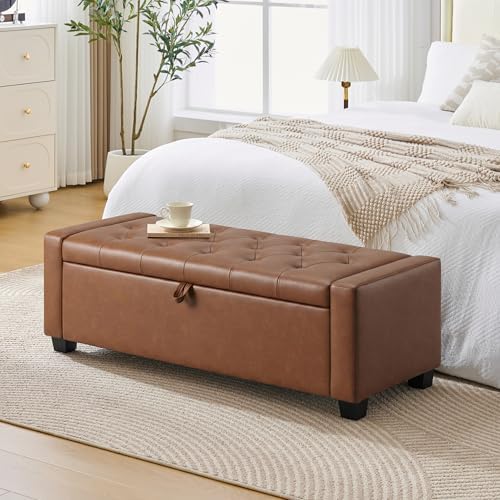 Huatean Home 48" Ottoman with Storage, Brown Storage Ottoman Bench - Image 4