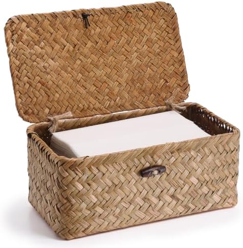 Dryer Sheet Holder, Woven Seagrass Dryer Sheets Container with Lid by Hoowen