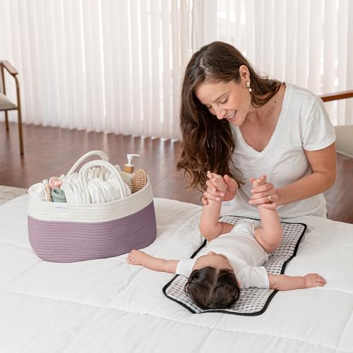 Comfy Cubs Rope Diaper Caddy Organizer - Large Baby Diaper Basket Mauve - Image 2