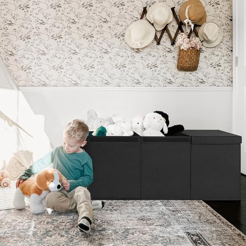 INDRESSME 185L Collapsible Toy Storage Box with Lid, Black - Image 3