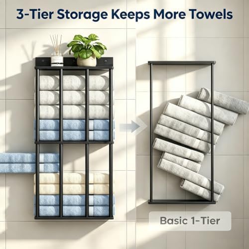 Wall Mounted Towel Rack, Wood & Metal Towel Holder for Bathroom Wall - Image 3
