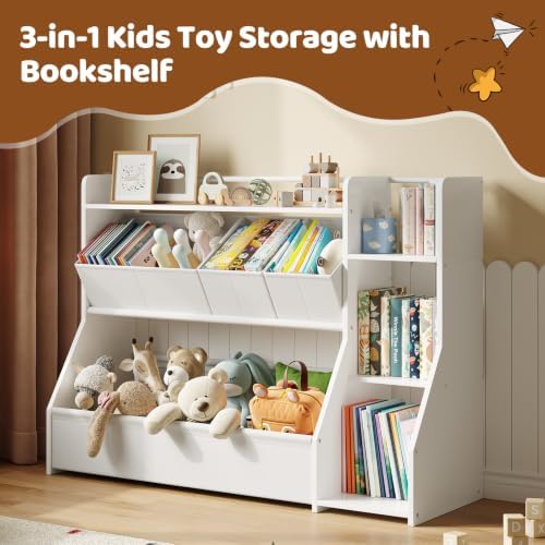 FOUCSSOMEI Kids Toy Storage Organizer with Bookshelf, 3-Tier Wooden Toddler Toy and Book Storage Rack with 3 Removable Bins for Living Room Playroom - Image 3