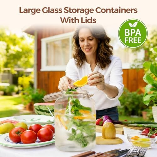 ComSaf Square Glass Jars with Airtight Lid 1.3 Gallon 2 Pack Large Canister - Image 5