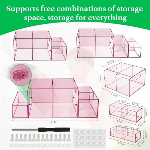 NANYEZH Acrylic Diaper Caddy, Baby Wipes Organizer for Changing Table, Dresser Top Tabletop Organizer with 4 Detachable Compartments, Anti-slip Rubber Feet, Newborn Baby Essentials, Red - Image 5