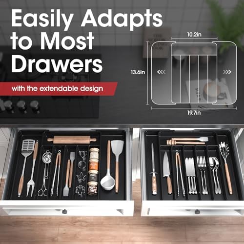 Aujen Silverware Drawer Organizer, Adjustable Utensil Cutlery Tray - Image 5