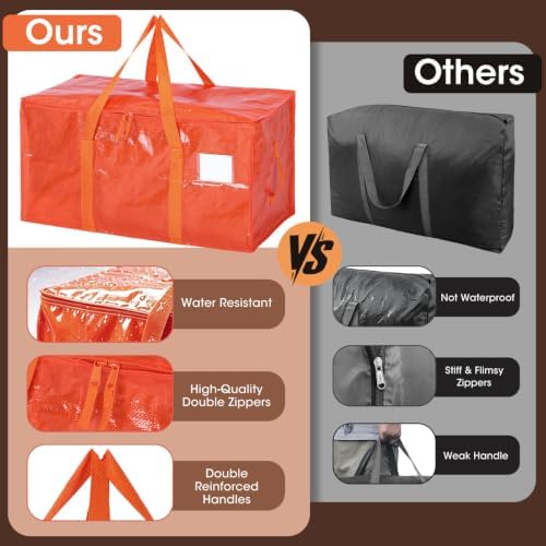 6Pcs Heavy Duty Extra Large Moving Bags Orange Storage Totes Fold Flat - Image 3