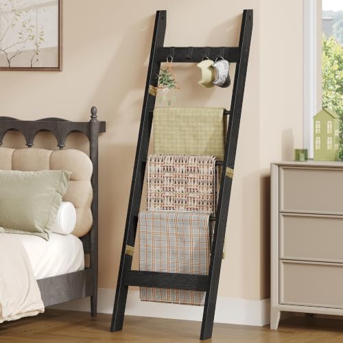 Hzuaneri Blanket Ladder Decorative Quilt Rack with 4 Removable Hooks by Hzuaneri