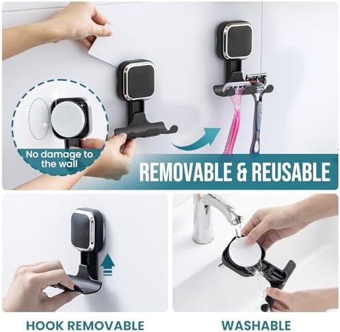 TAILI Powerful Suction Cup Razor Holder for Shower Wall 2 Pack, Black - Image 6