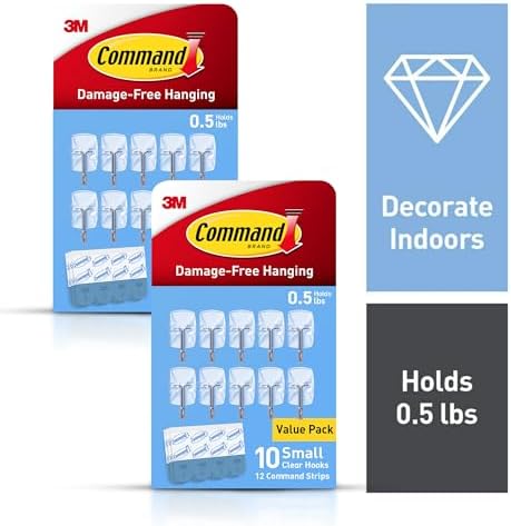 Command Small Clear Wire Toggle Hooks, 20 Wall Hook and 24 Strips, Damage-Free Hanging with Adhesive, Great for Hanging, Organization and Storage, Holds up to 0.5 lb - Image 2