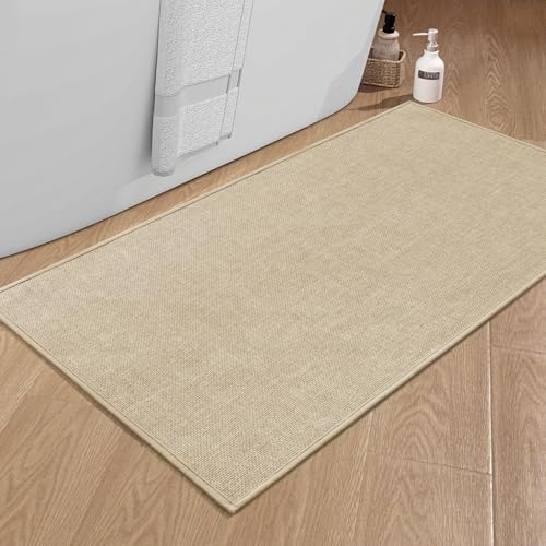chakme Bathroom Rugs Mat 47x25, Ultra Thin Non Slip Bath Mat Large Quick Dry Absorbent Bath Mat for Bathroom Floor, (Light Beige, 47"x25") by CHAKME
